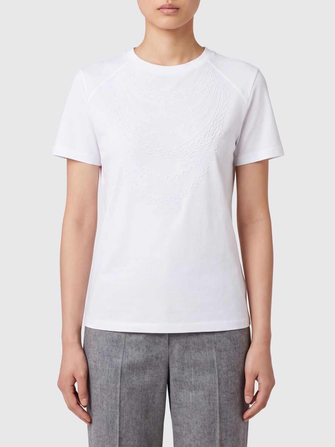 ELISABETTA FRANCHI T-shirt slim fit in cotone con stampa grafica a contrasto