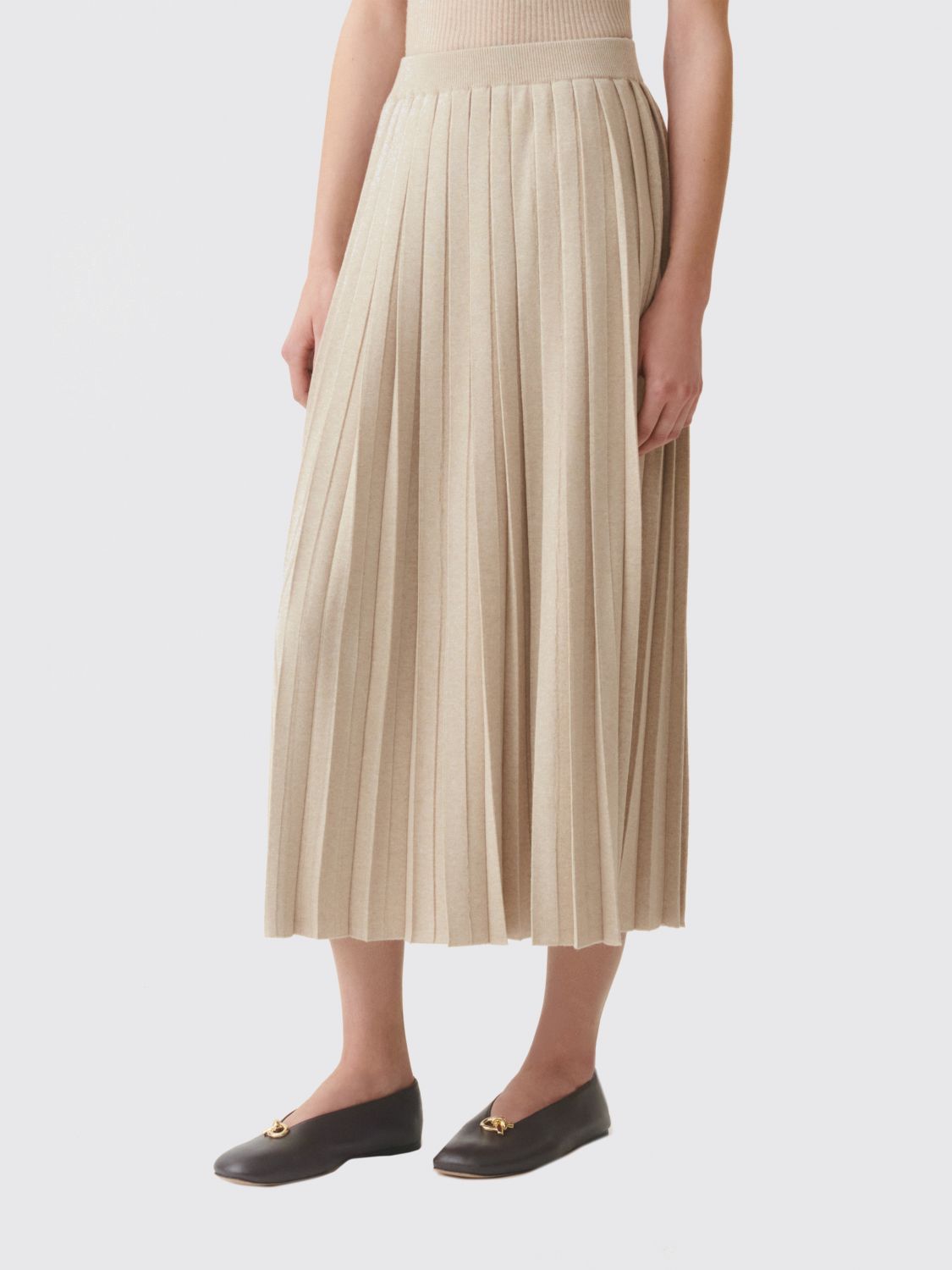 Fabiana Filippi Pleated Wool and Silk Knit Midi Skirt