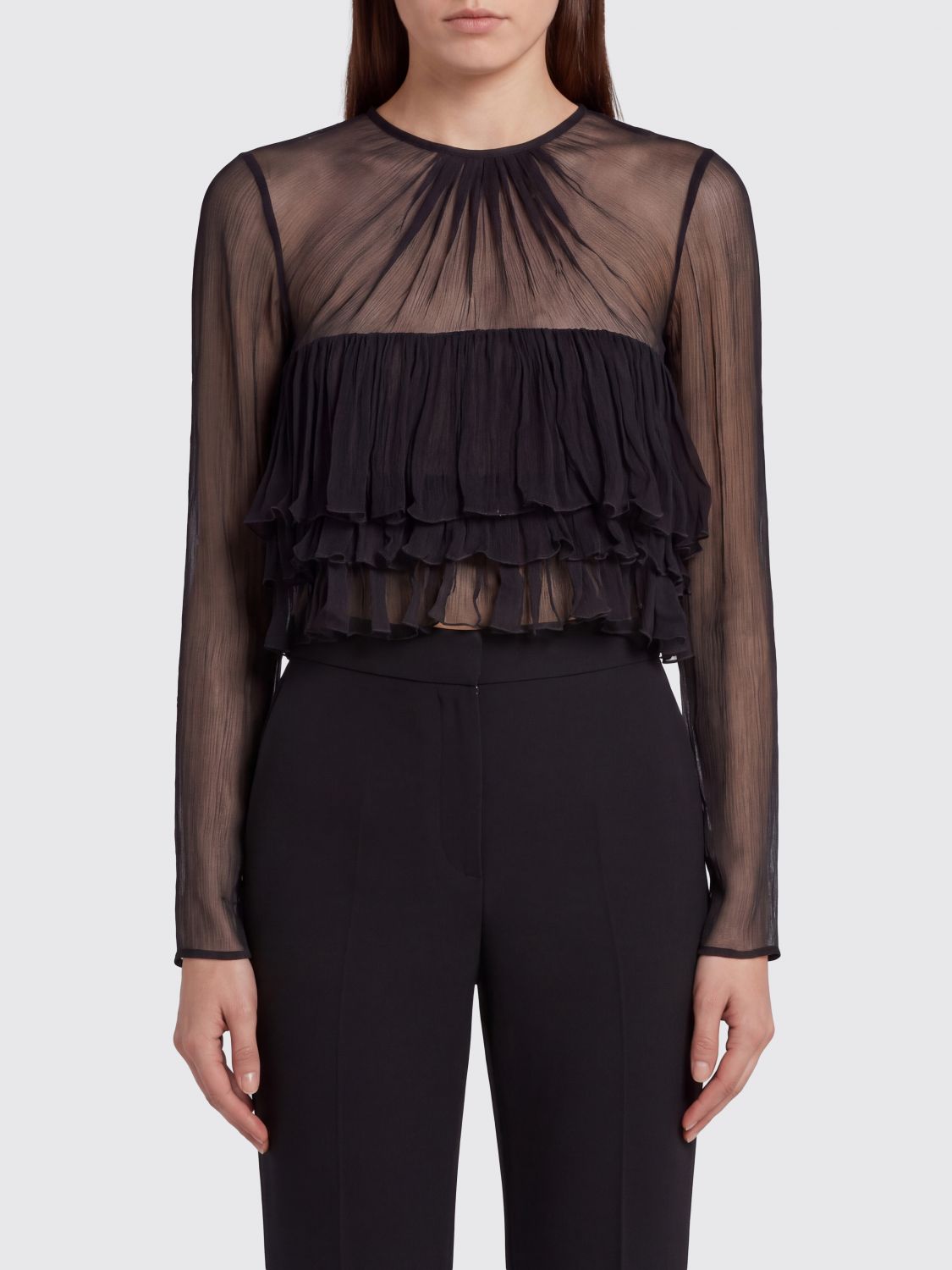 Elisabetta Franchi Viscose Blouse with Ruffles and Long Sleeves