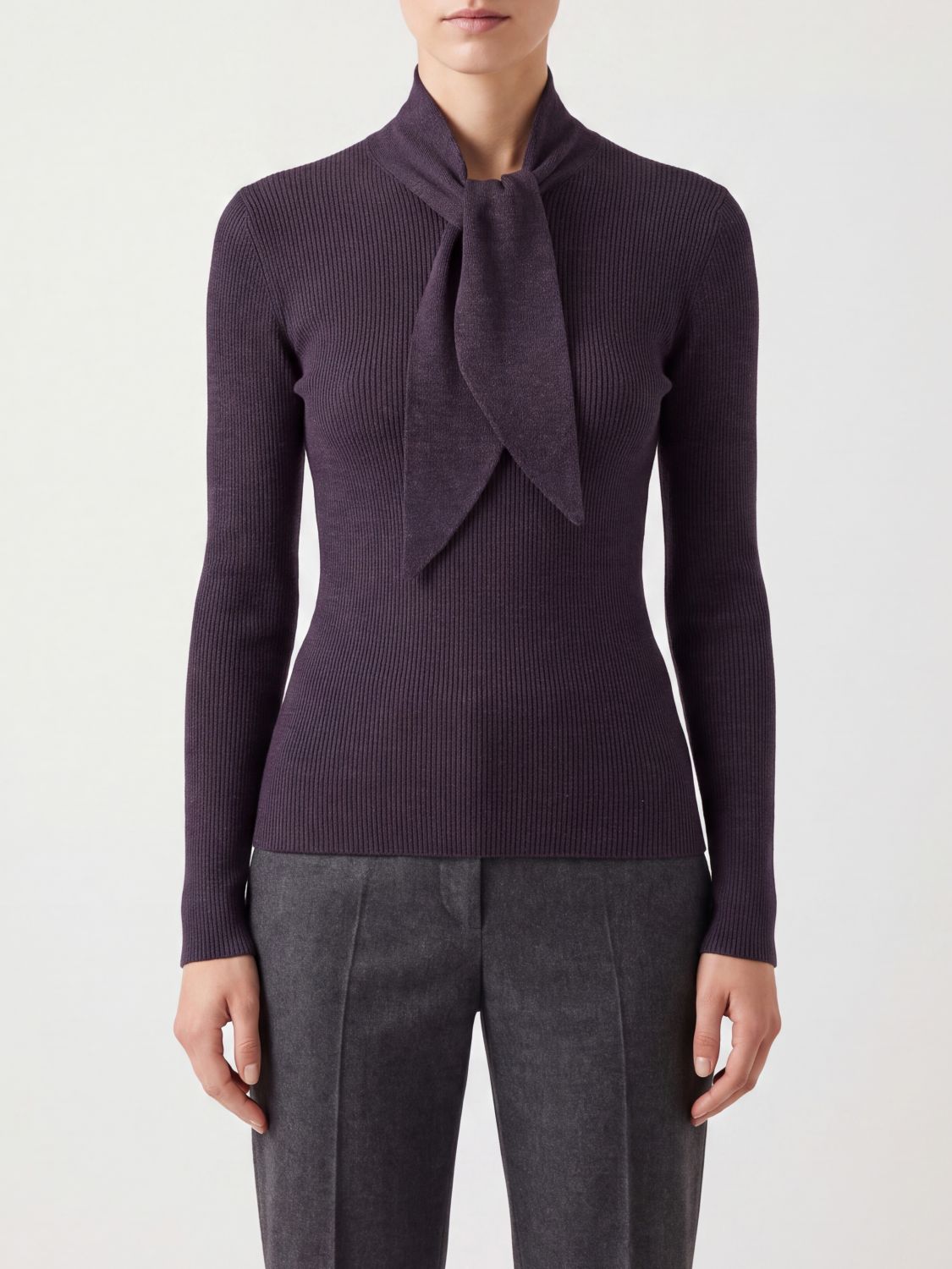 PAROSH P. A.R. O.S. H. Slim Fit Pure Wool V-Neck Jumper with Scarf Neck