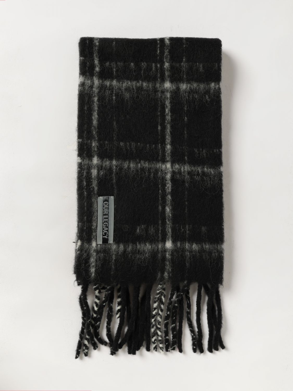 Our Legacy Estate Check Fringed Scarf in an Alpaca and Wool Blend