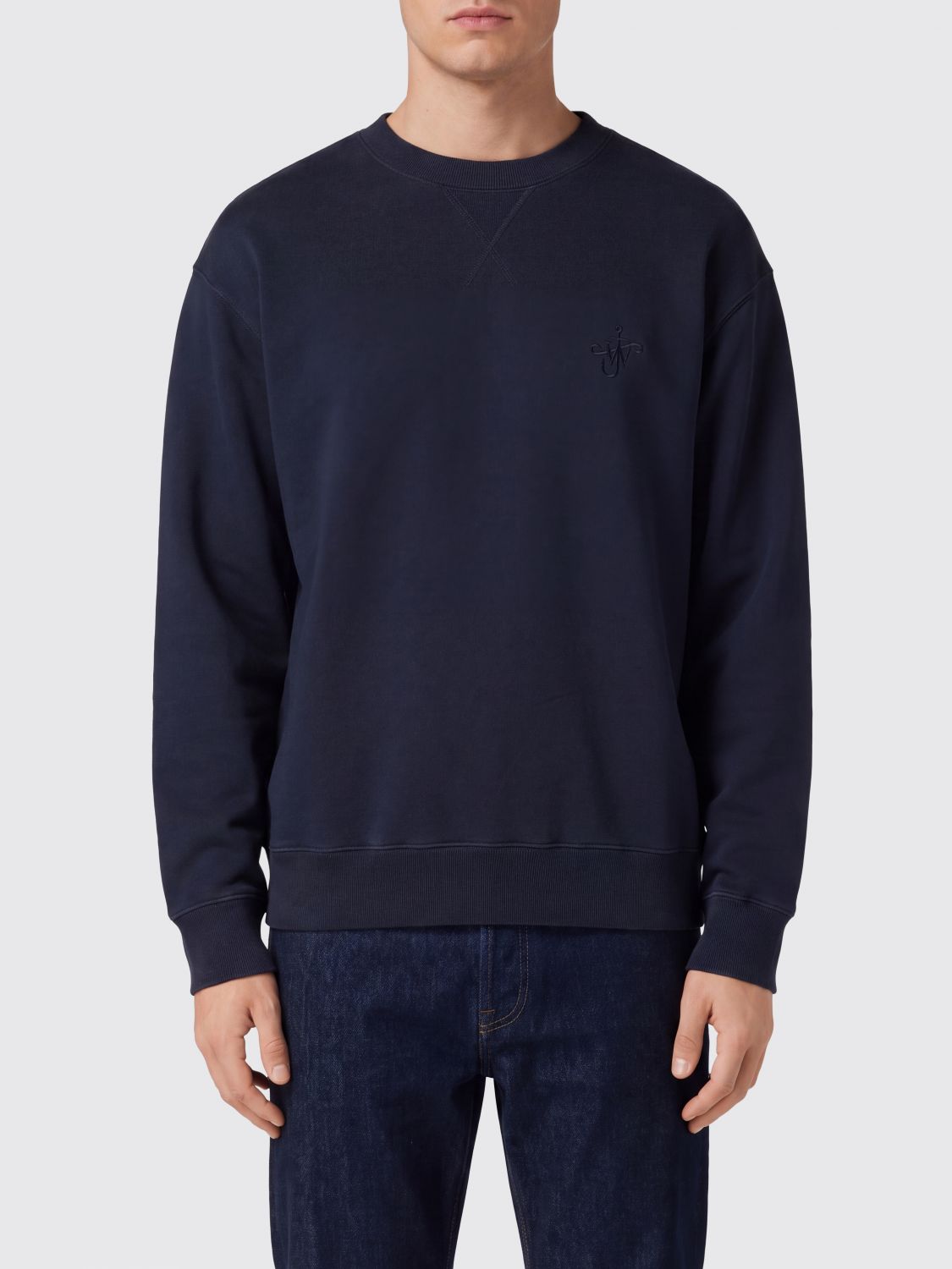 Jw Anderson Crewneck Cotton Sweatshirt with Embroidered Logo and Dropped Shoulders
