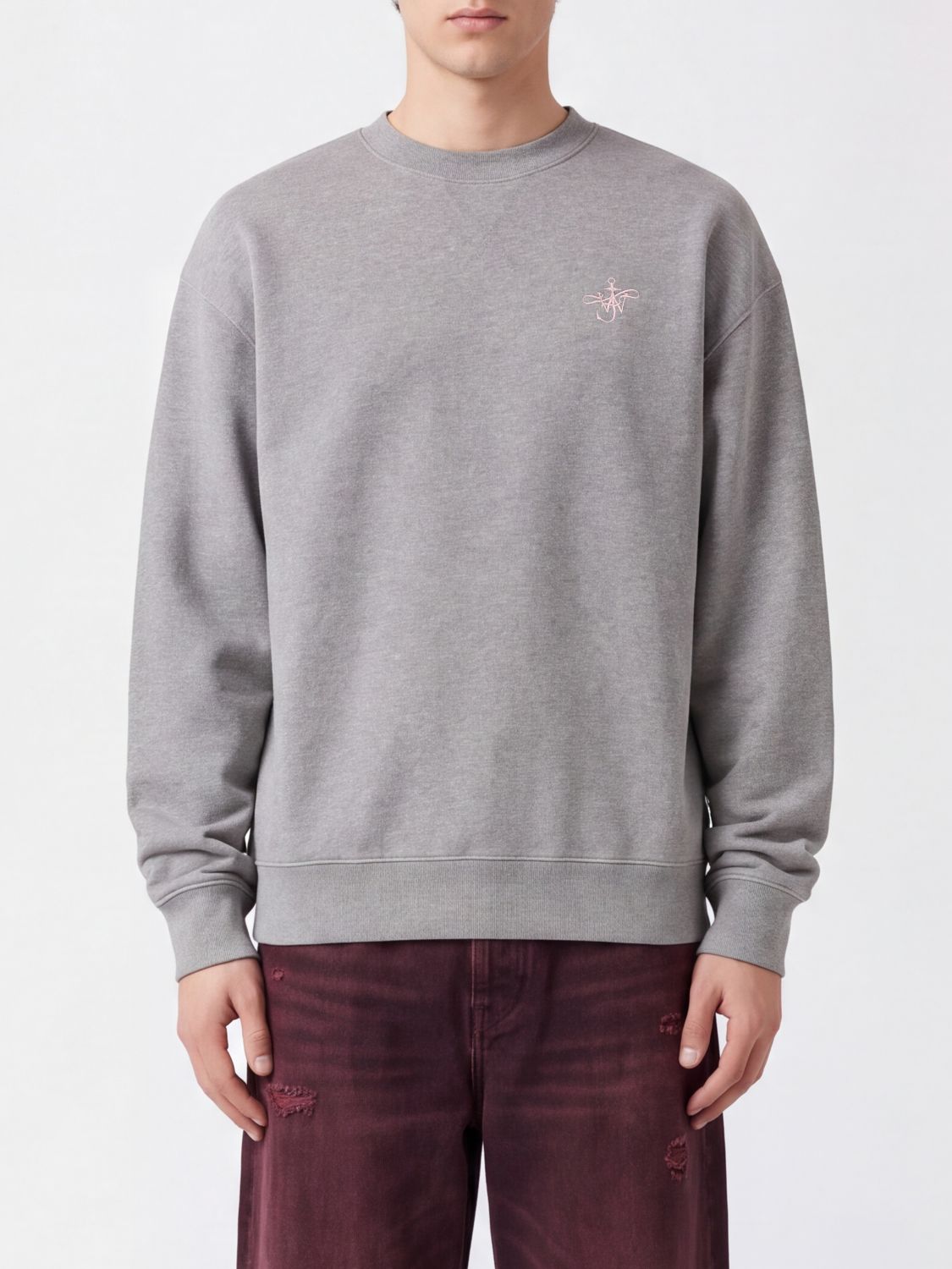 JW ANDERSON Crewneck Cotton Sweatshirt with Embroidered Logo and Dropped Shoulders