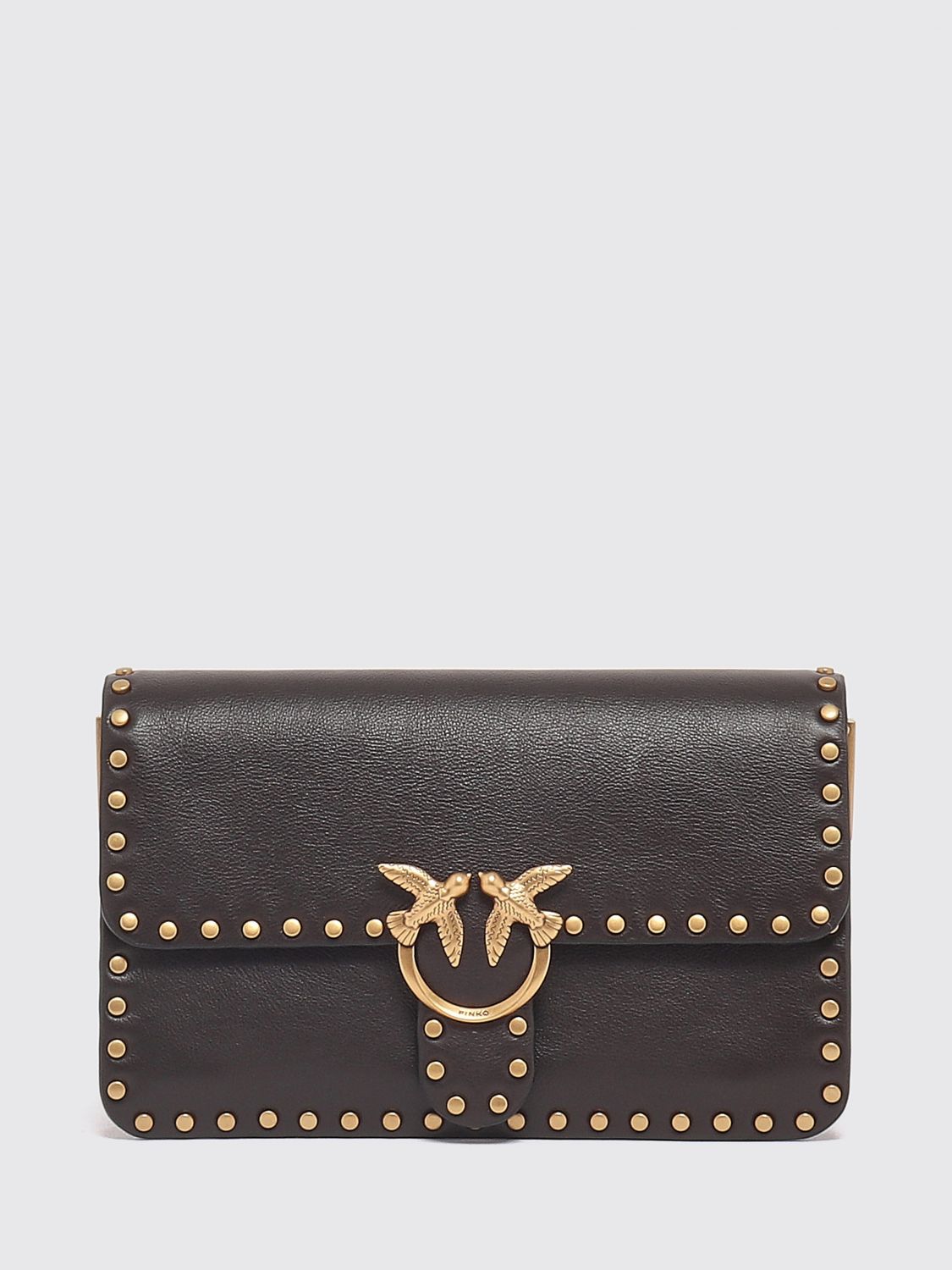 PINKO Love One Slouchy Minitasche aus Leder mit Monogramm-Stickerei und Love Birds-Logo