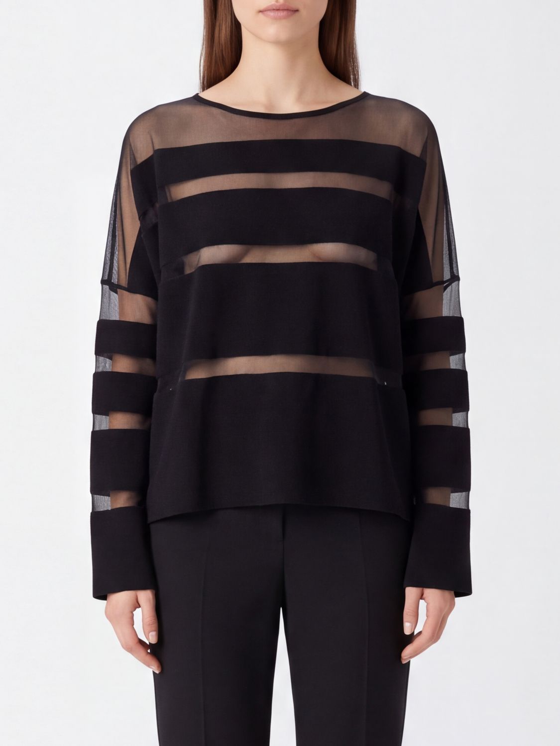 LIVIANA CONTI Sheer Virgin Wool Knit Top with Dropped Shoulders LIVIANA CONTI Sheer Virgin Wool Knit Top with Dropped Shoulders