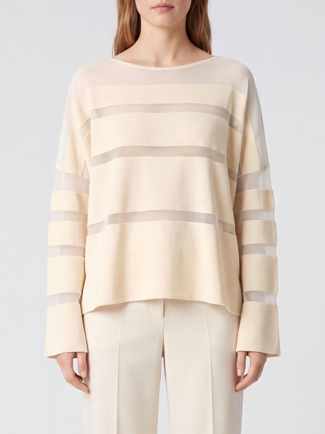 LIVIANA CONTI Sheer Virgin Wool Knit Top with Dropped Shoulders LIVIANA CONTI Sheer Virgin Wool Knit Top with Dropped Shoulders