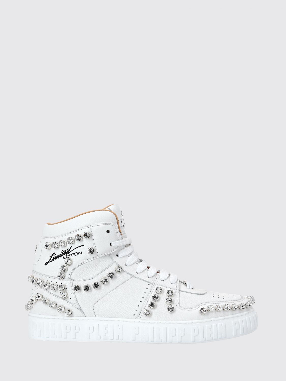 PHILIPP PLEIN Limited Edition High-Top Leather Sneakers with Crystals