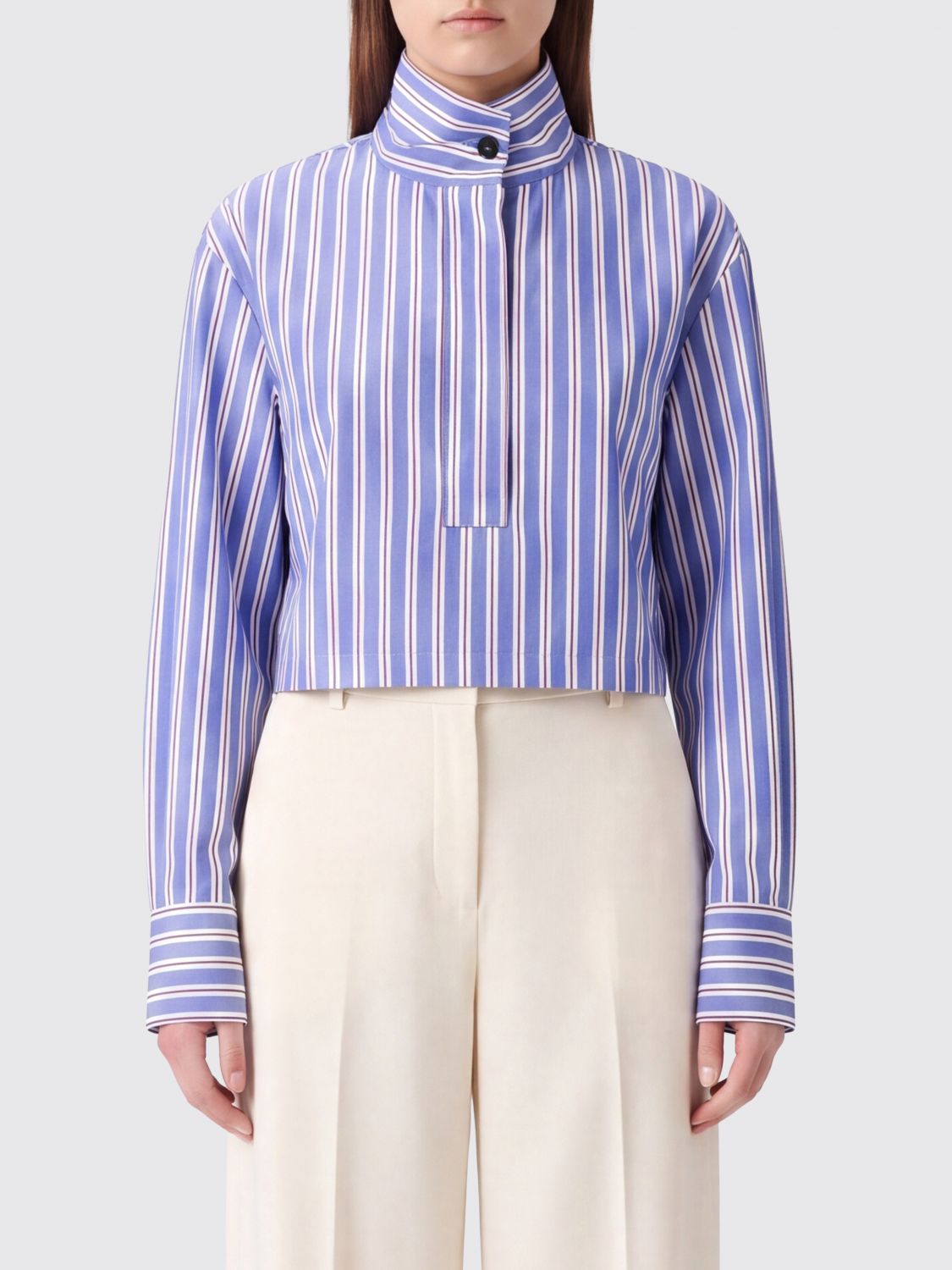 Liviana Conti Striped Cotton Long-Sleeved Shirt with High Neck