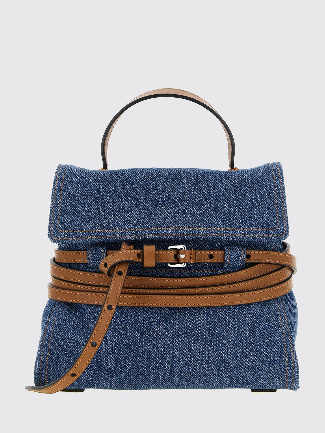 MOSCHINO COUTURE Mini borsa a mano Tie Me in denim con tracolla