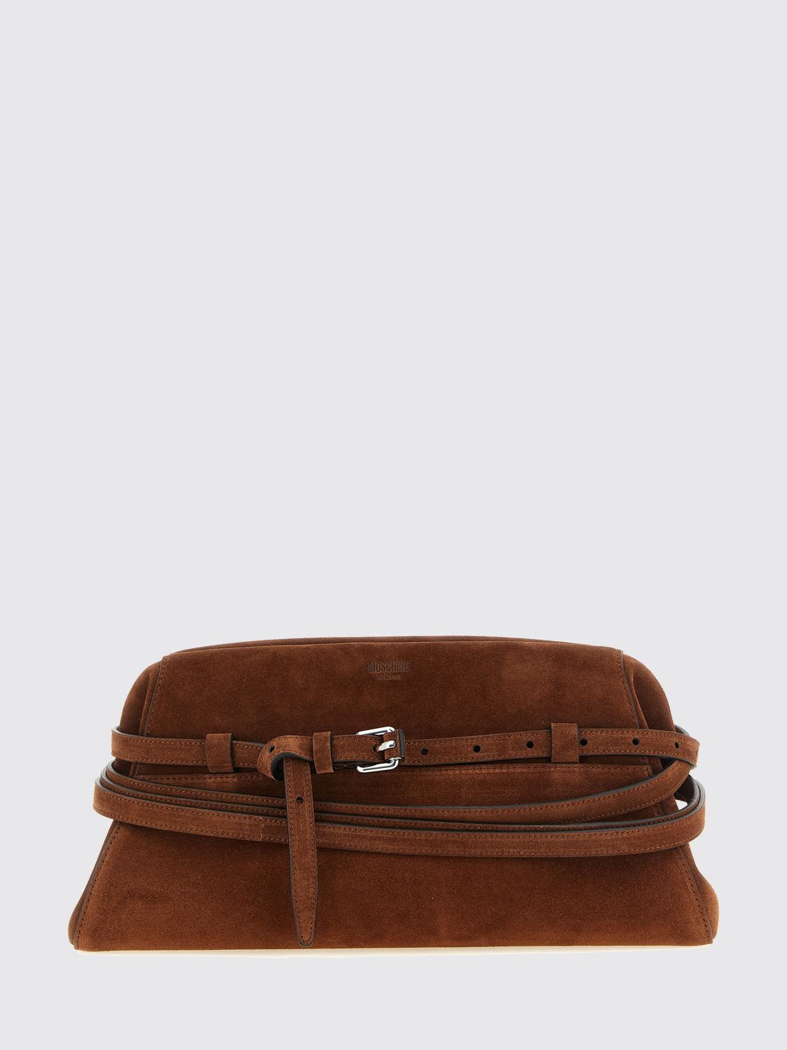 MOSCHINO COUTURE Tie Me Suede Clutch Bag with Shoulder Strap