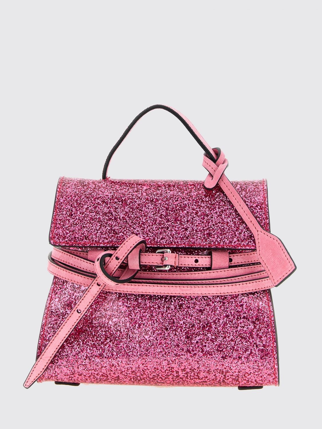 MOSCHINO COUTURE Mini borsa a mano Tie Me in pelle glitterata