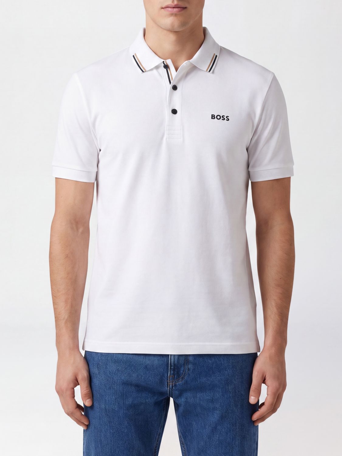 BOSS Kurzärmeliges Baumwoll-Polohemd mit Kontrastlogo