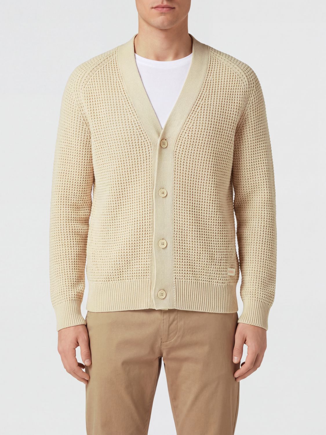 BOSS V-Neck Cotton-Blend Cardigan with Button Closure