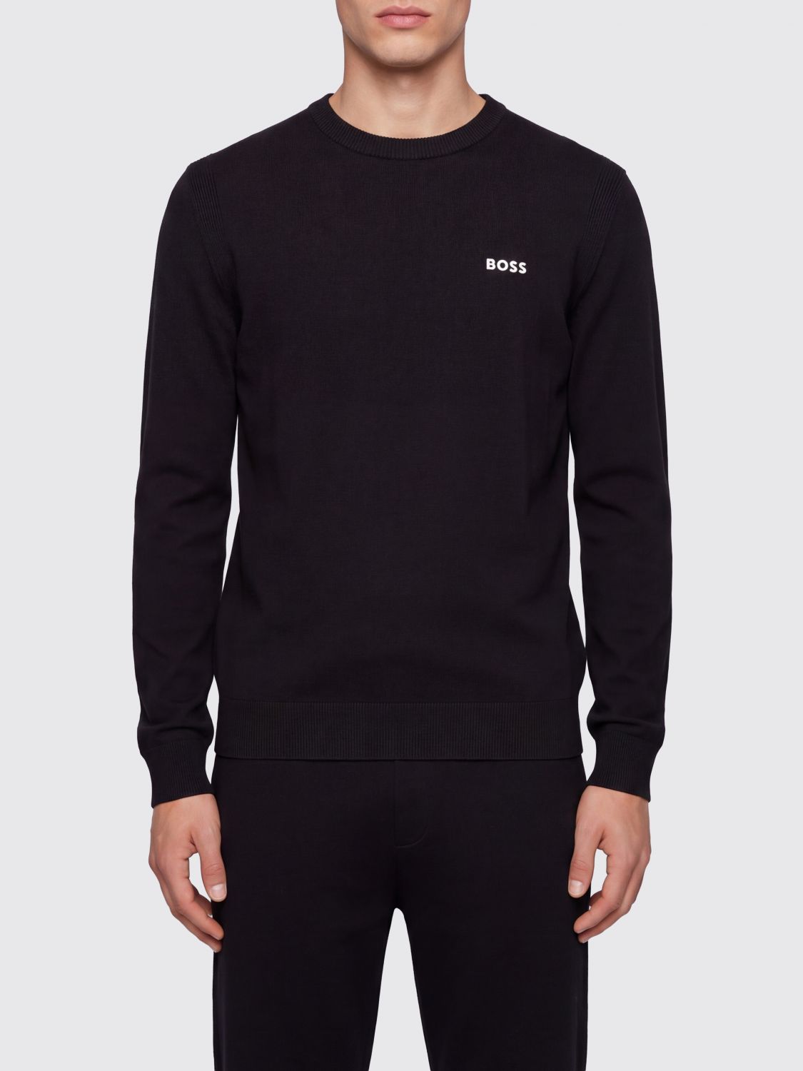 BOSS Slim Fit Pullover mit Rundhalsausschnitt aus Baumwolle mit Kontrastlogo