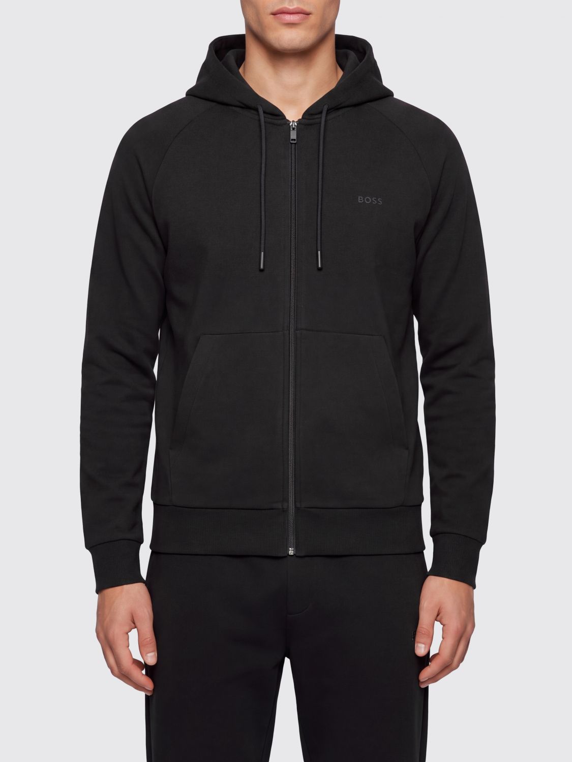 BOSS Baumwoll-Hoodie mit Reißverschluss und tonalem Logo