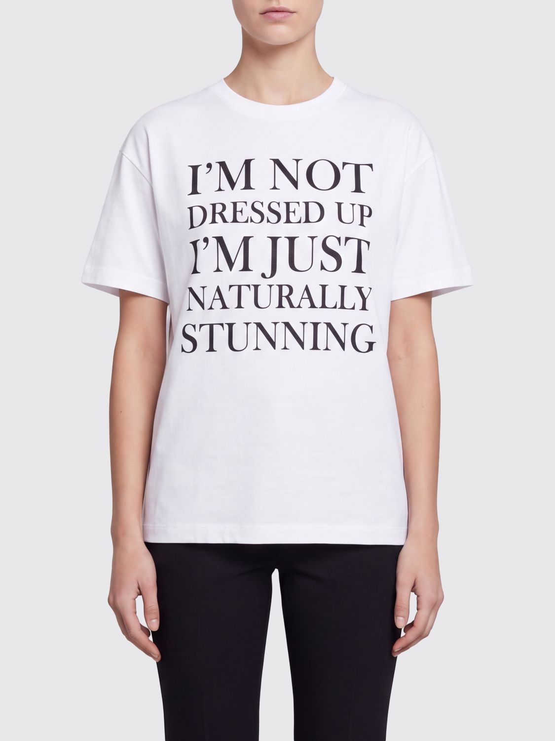Elisabetta Franchi Cotton T-shirt with Slogan Print and Back Logo