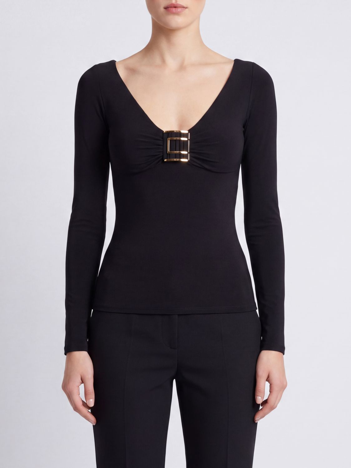 ELISABETTA FRANCHI Langärmeliges Slim-Fit-Top aus Stretch-Viskose mit V-Ausschnitt