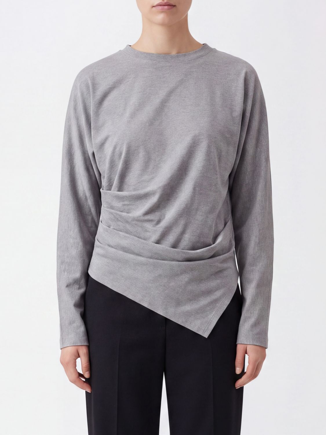 GANNI T-shirt asimmetrica a maniche lunghe in cotone organico
