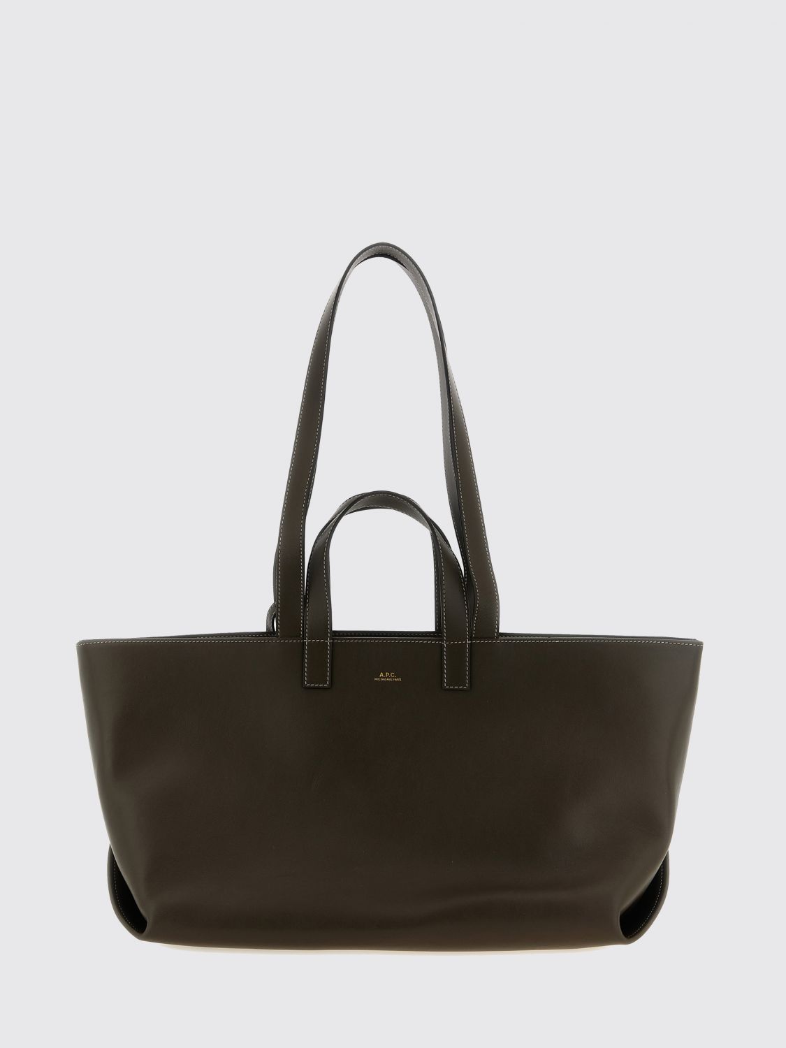 A. P.C. Le Drummer Large Smooth Leather Tote Bag with Four Handles and Logo A. P.C. Le Drummer Large Smooth Leather Tote Bag with Four Handles and Logo