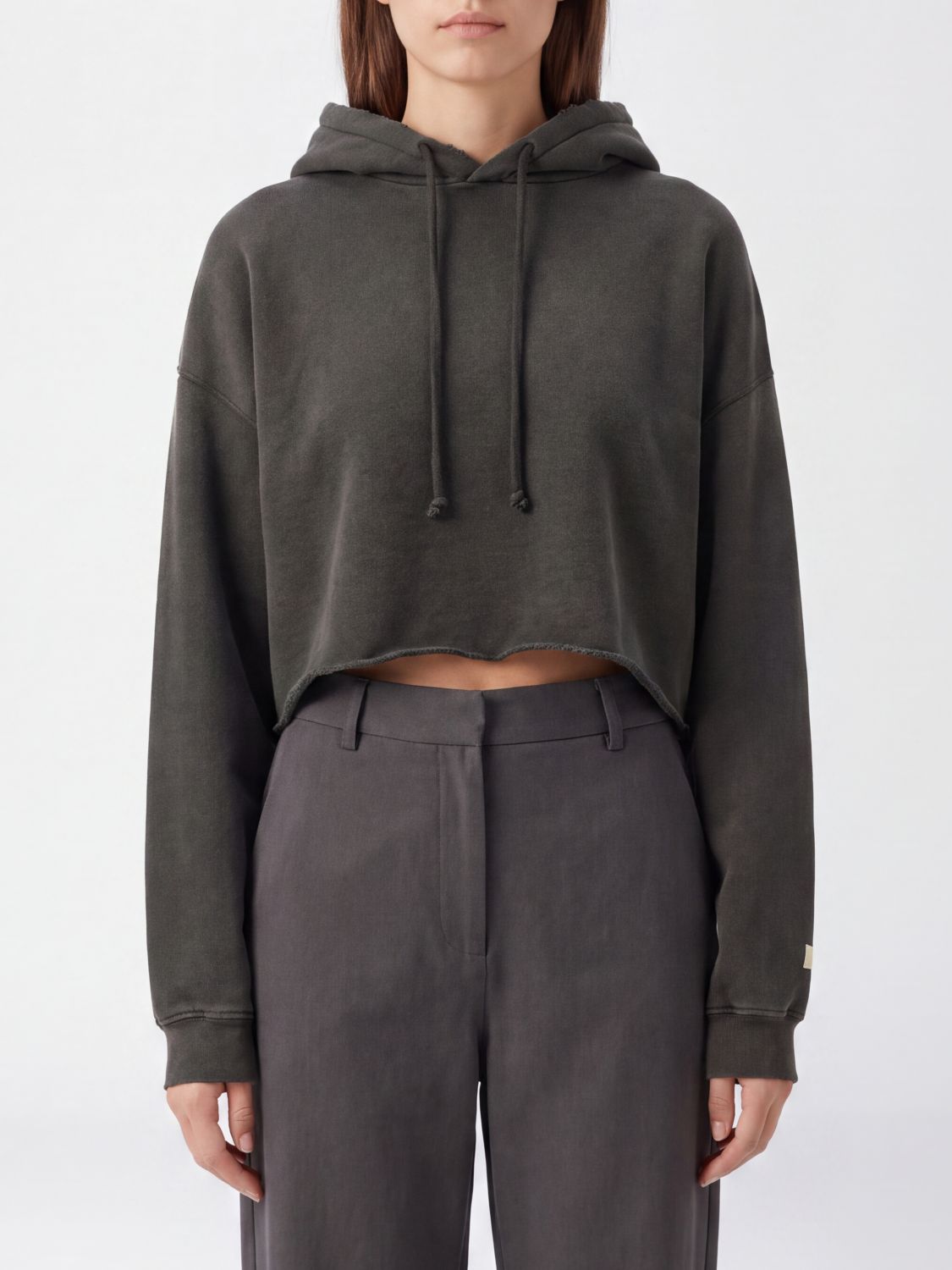 GOLDEN GOOSE Cropped Cotton Hoodie with Back Logo Print