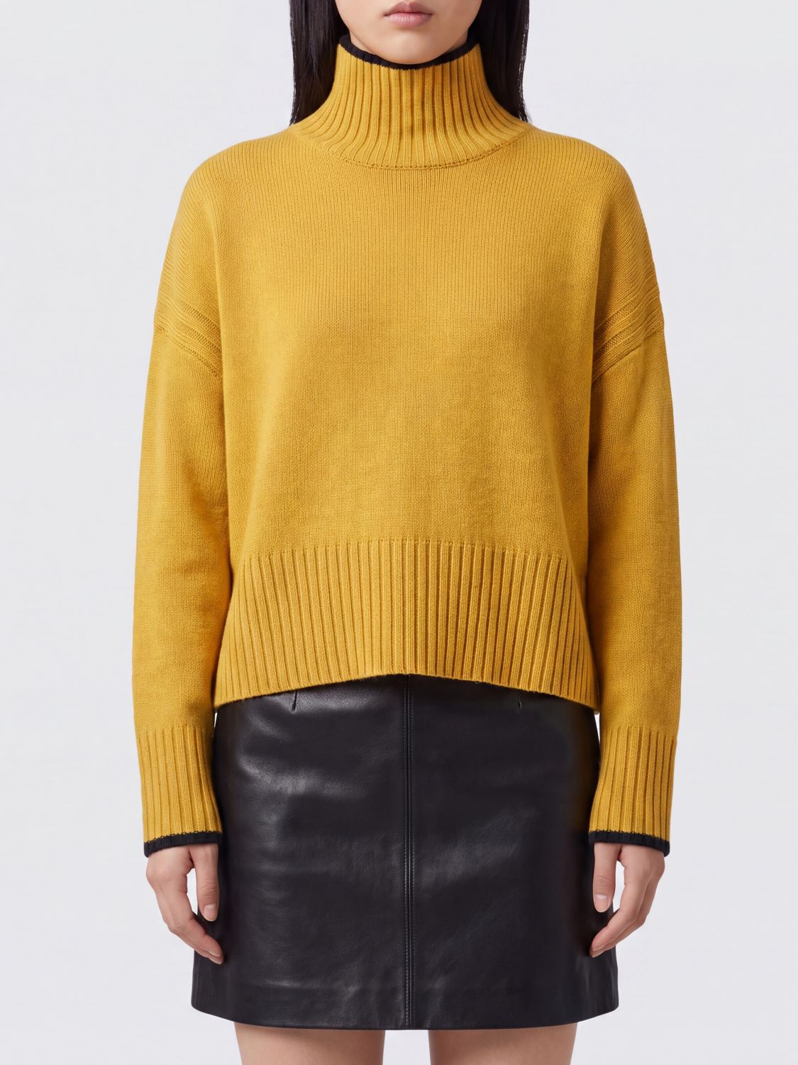 PINKO Wool and Cashmere Turtleneck Jumper with Dropped Shoulders and Contrast Trim
