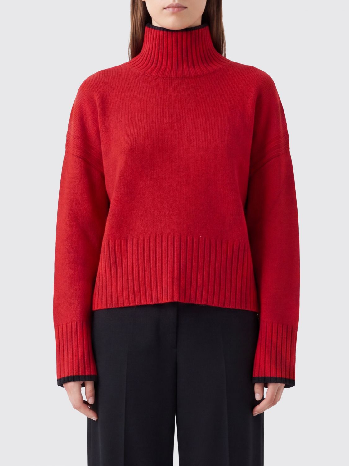 PINKO Wool and Cashmere Turtleneck Jumper with Dropped Shoulders and Contrast Trim