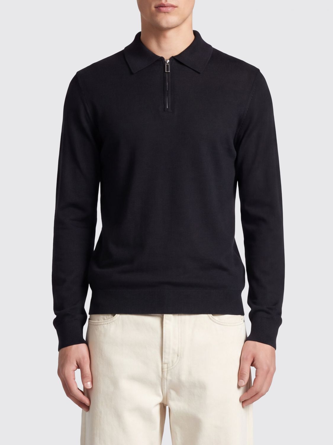 PAOLO PECORA Langärmeliges Wollstrick-Poloshirt mit Reißverschluss