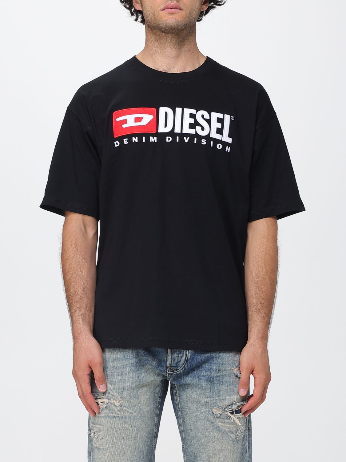 DIESEL Baumwoll-T-Shirt mit Rundhalsausschnitt, Kontrastlogo und überschnittenen Schultern
