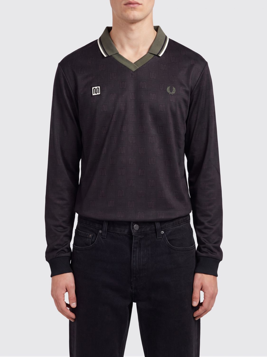 FRED PERRY Long-Sleeve V-Neck Cotton-Blend Polo with Embroidered Logo