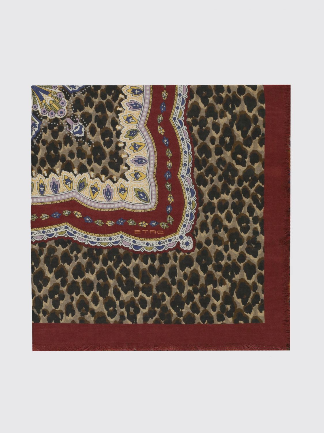 ETRO Animal Print Modal and Cashmere Scarf with Fringed Edges