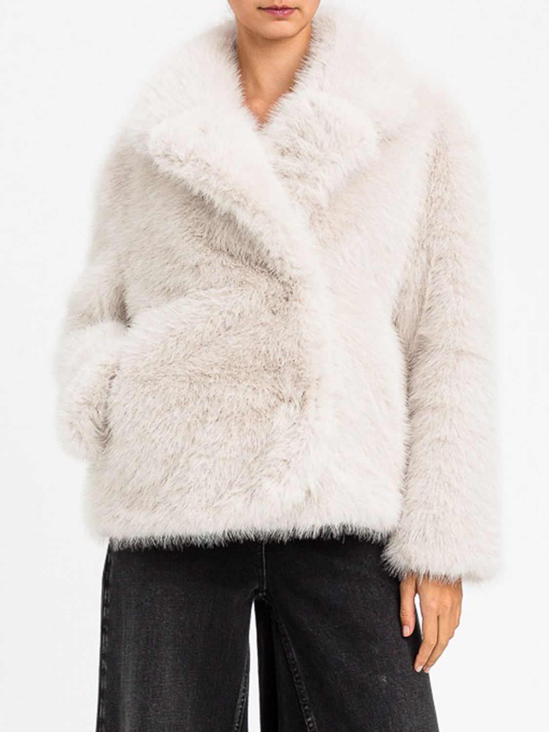 Twinset Short Faux Fur Coat with Rever Collar and Concealed Fastening