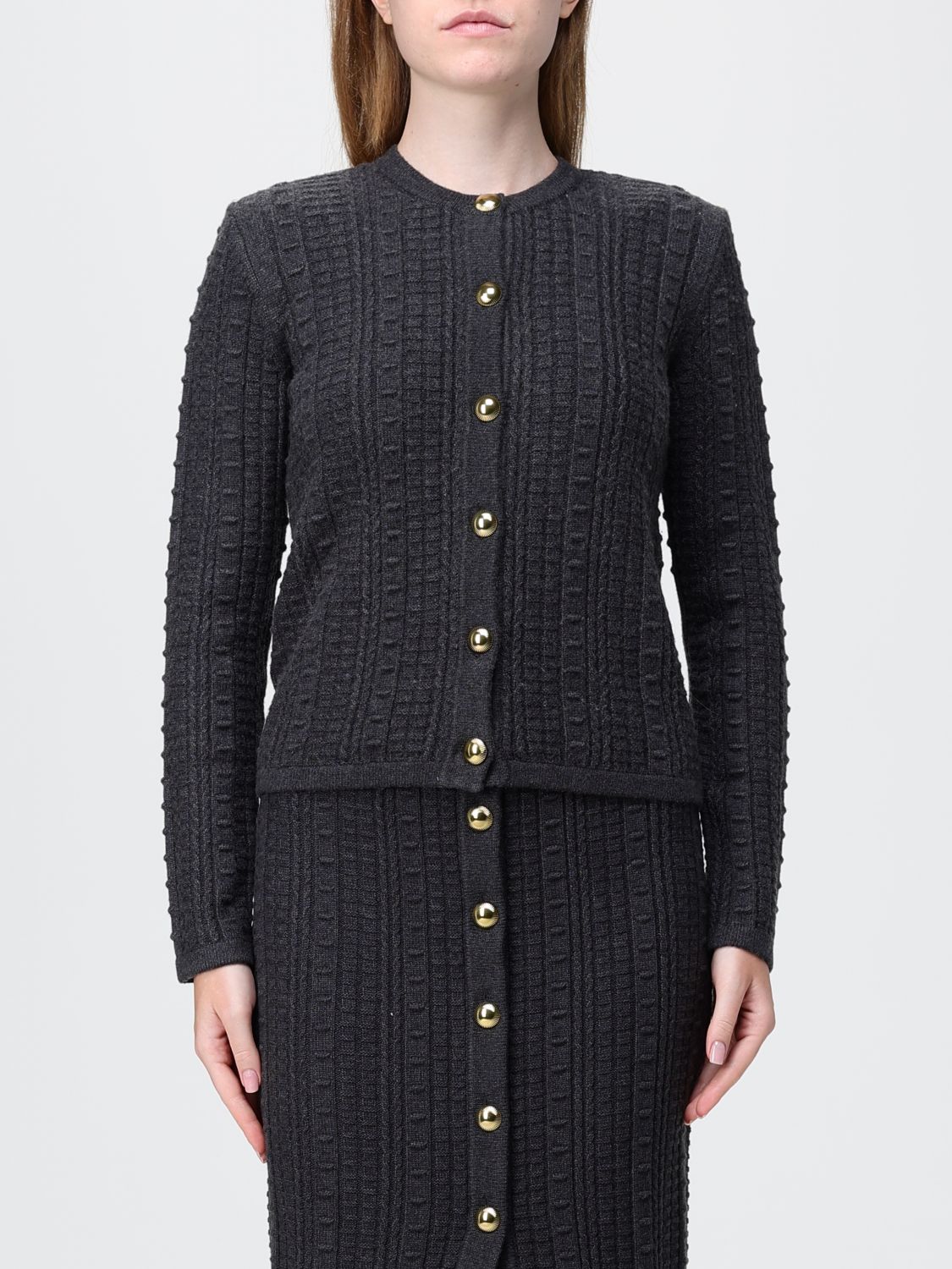 Twinset Crewneck Wool Blend Cardigan with Button Closure