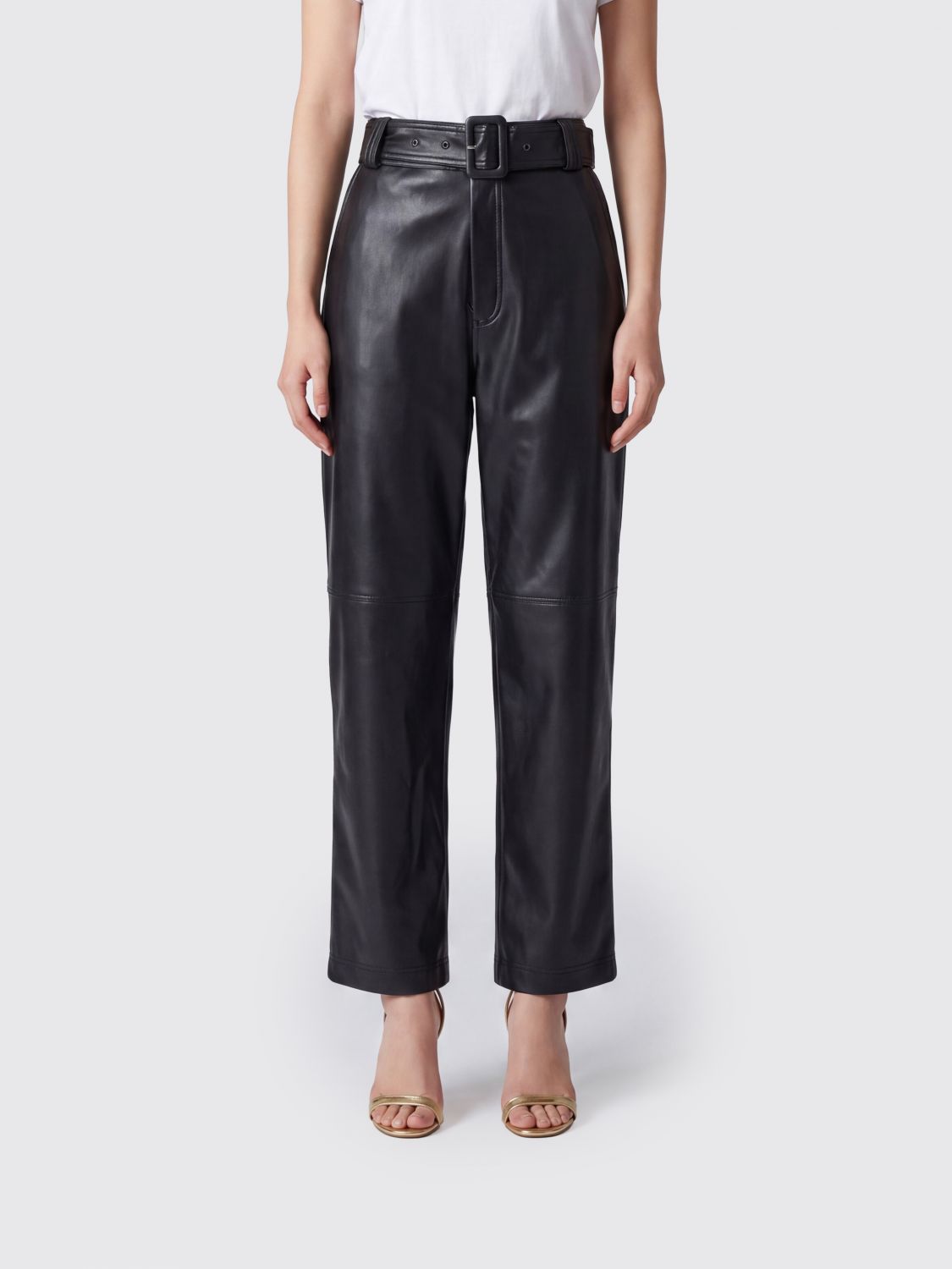 Twinset Pantaloni cropped a vita alta in pelle sintetica con gamba dritta