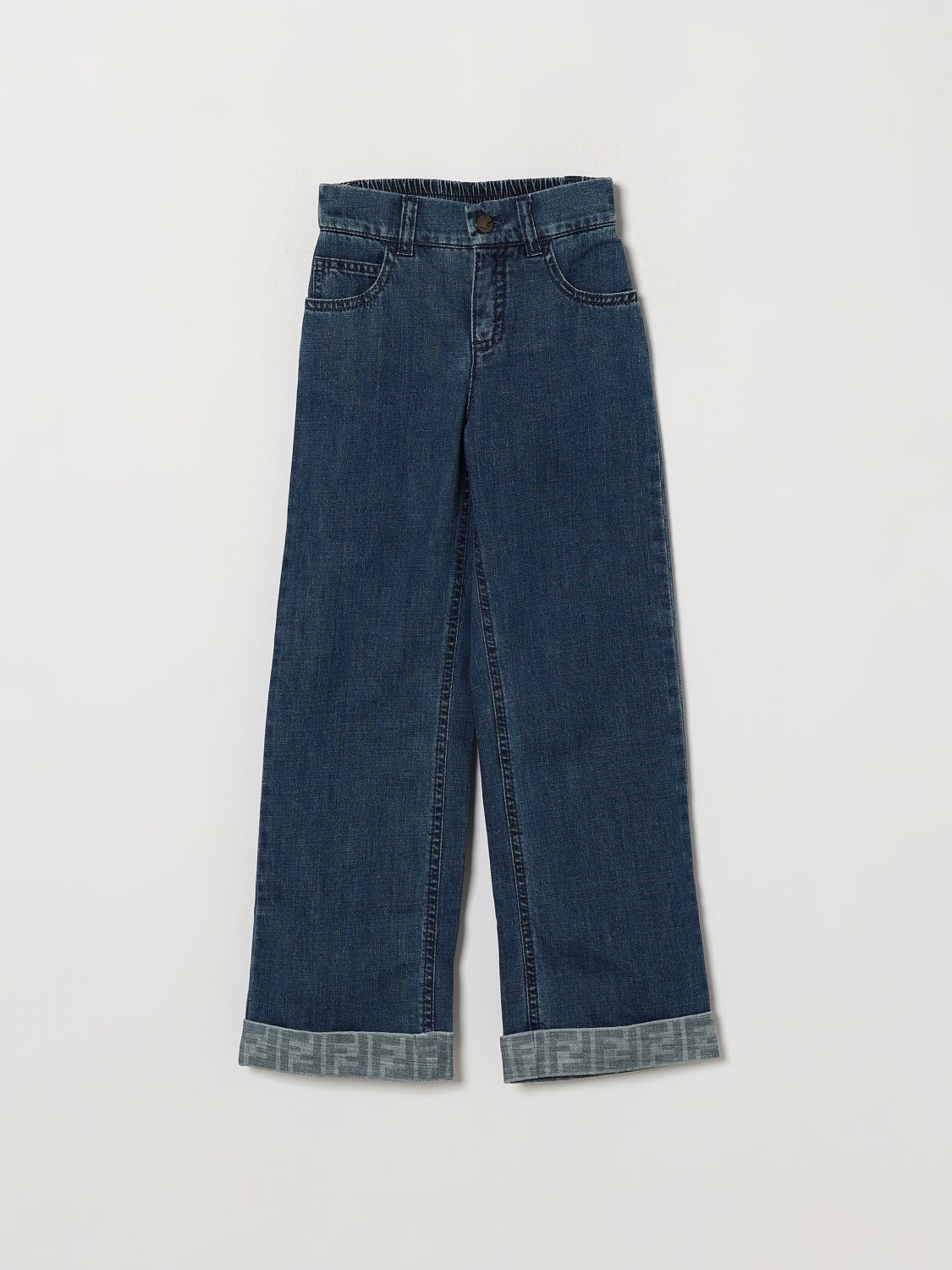 FENDI Hoch taillierte Wide-Leg-Denim-Jeans von für Mädchen mit gesticktem Logo