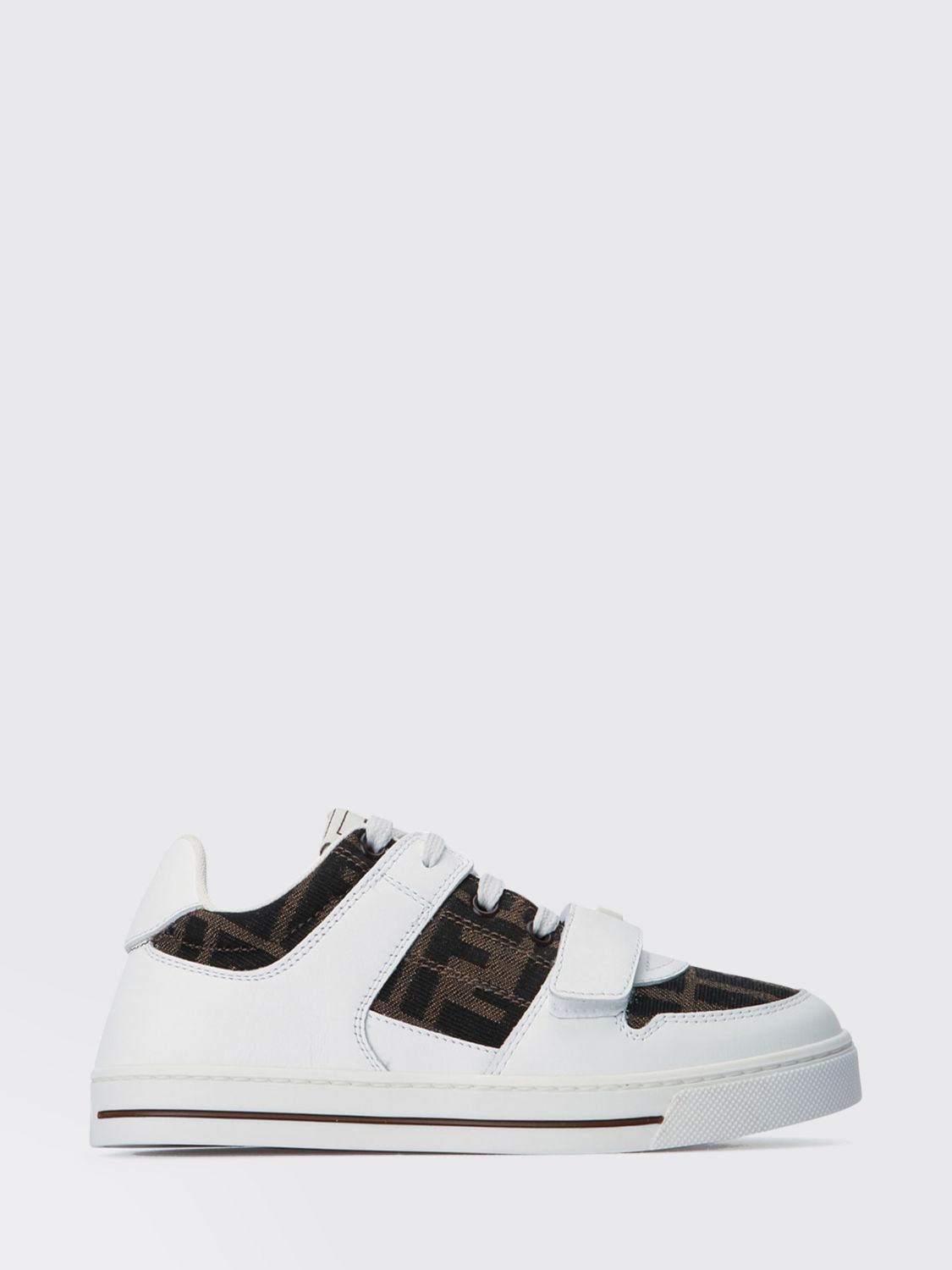 FENDI Low-Top-Sneakers für Jungen aus Kalbsleder mit FF-Jacquard-Stoffeinsätzen