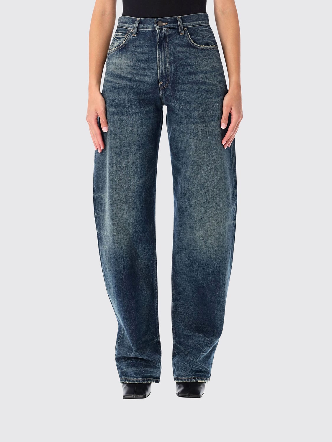 HAIKURE Jeans baggy Bibi in denim di cotone a vita media con cinque tasche