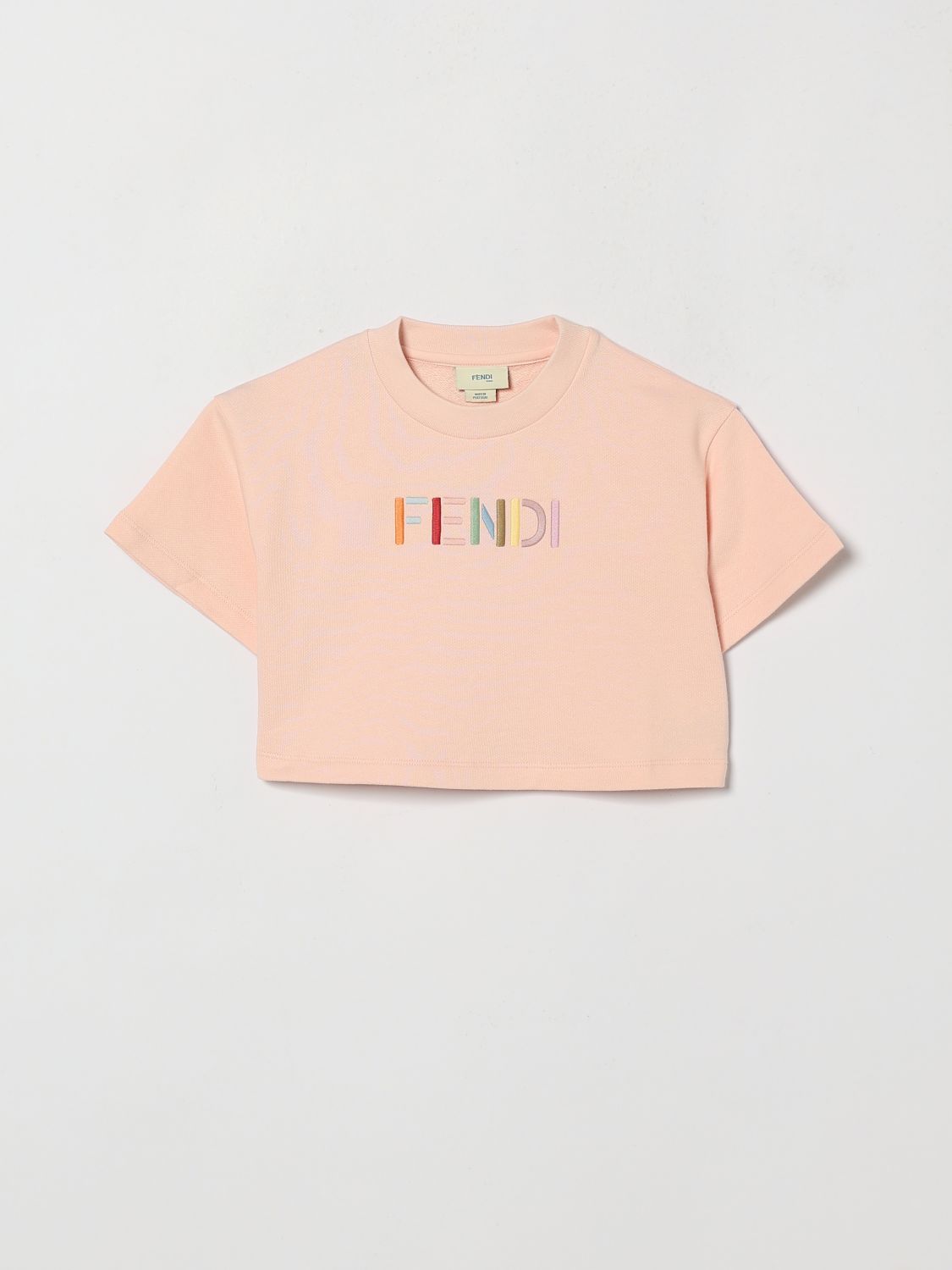 FENDI Cropped-T-Shirt für Mädchen aus Baumwolle mit mehrfarbigem gesticktem Logo