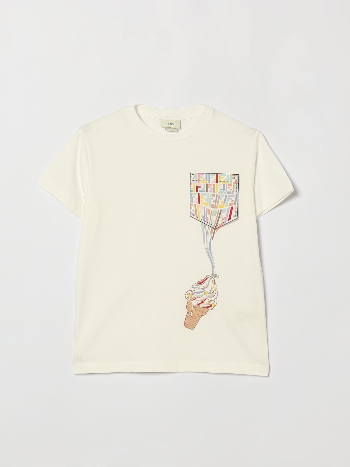 FENDI Baumwollkleid für Jungen mit FF-Monogramm-Print und aufgesetzten Taschen