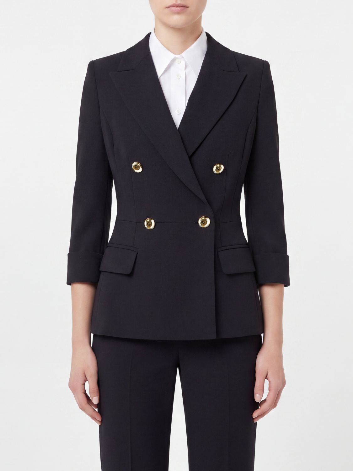 Elisabetta Franchi Slim Fit Double-Breasted Crêpe Blazer with Peak Lapels