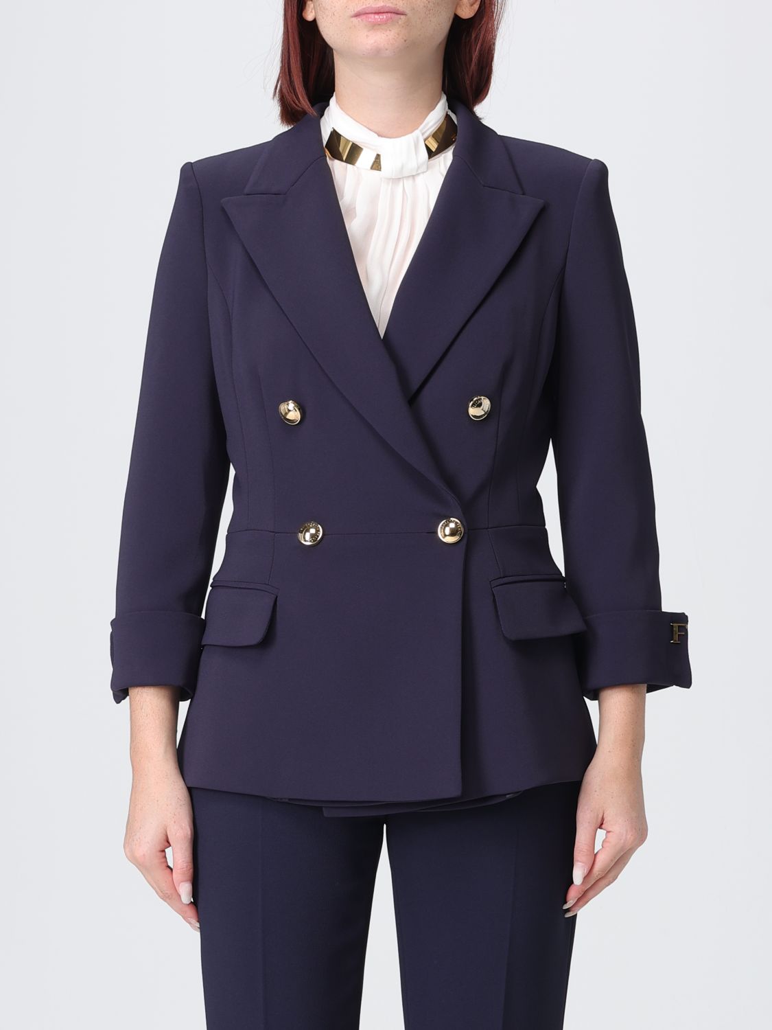ELISABETTA FRANCHI Slim Fit Doppelreiher-Blazer aus Crêpe mit Spitzrevers