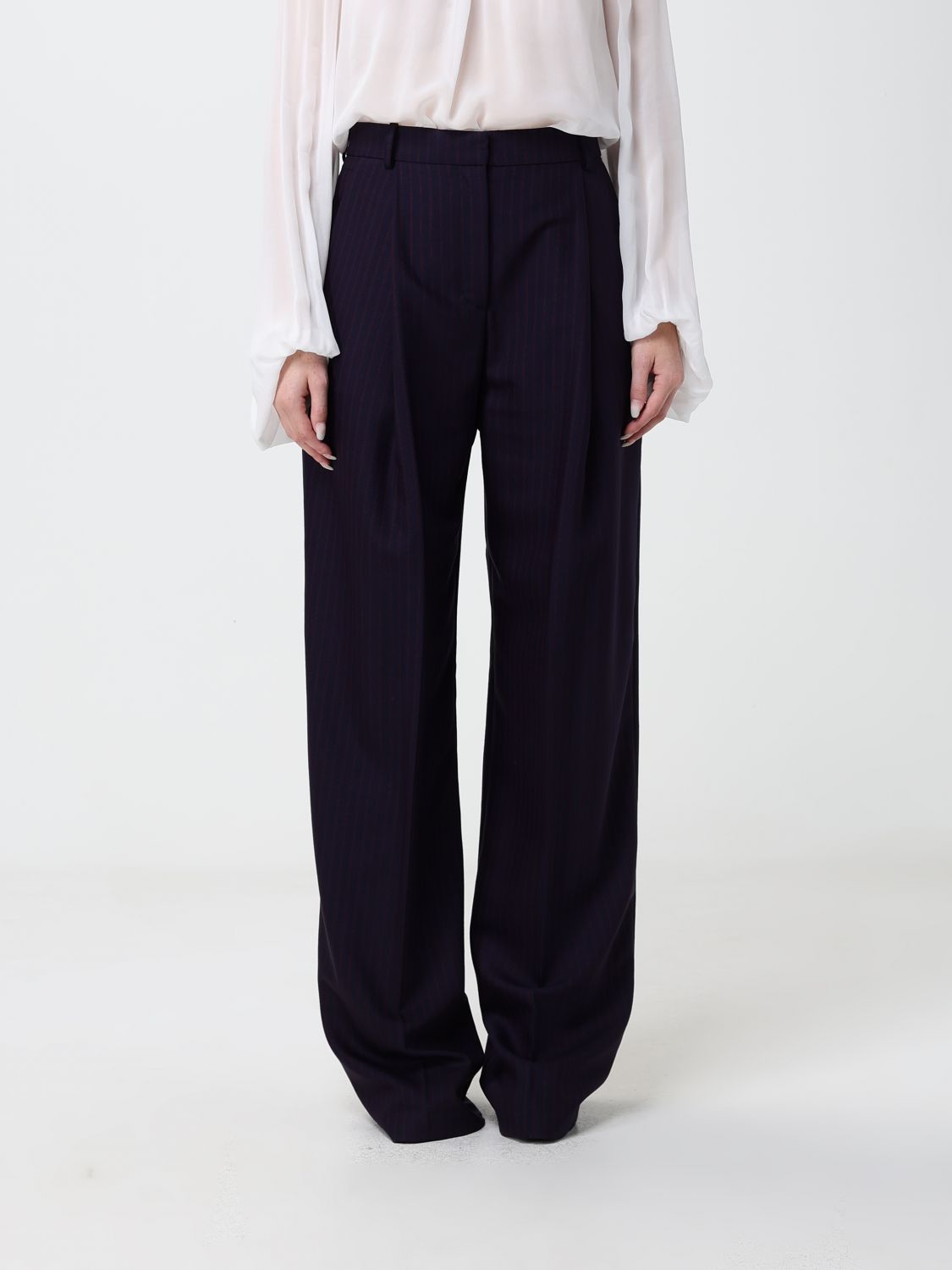 Elisabetta Franchi High-Waisted Pinstripe Wool Blend Palazzo Trousers