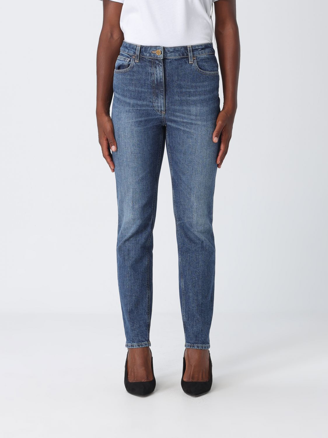 Elisabetta Franchi High-Waisted Skinny Jeans in Stretch Cotton Denim