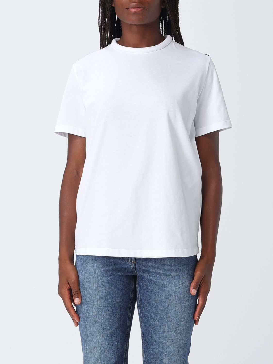 ELISABETTA FRANCHI Baumwoll-T-Shirt mit metallischem Logo und Rückenverschluss