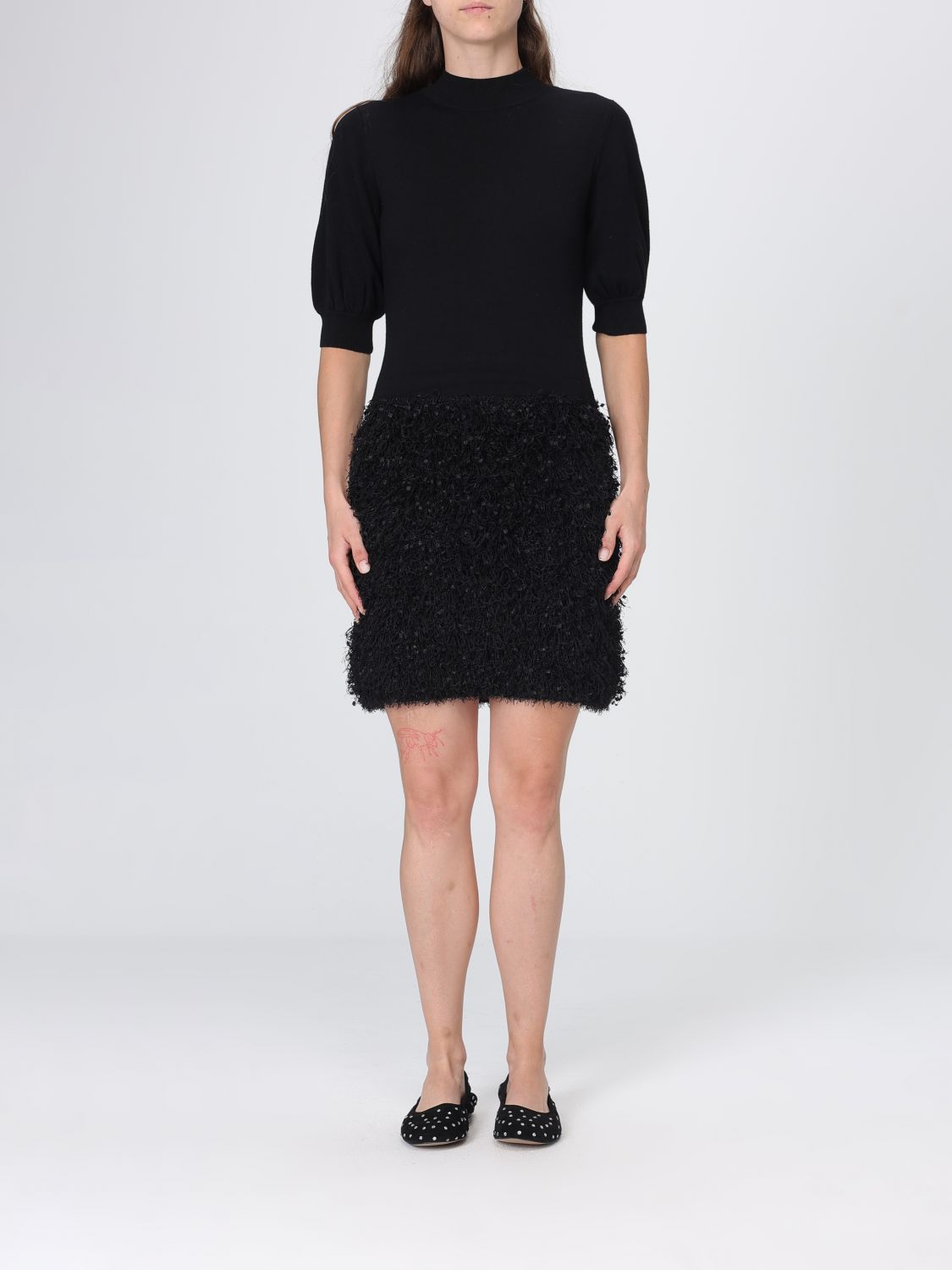 Twinset Short-Sleeved Viscose Knit Mini Sheath Dress