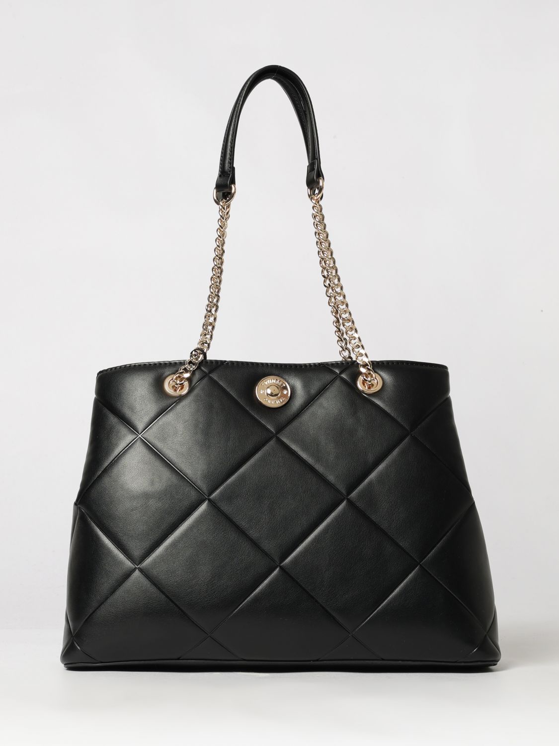 Twinset Quilted Synthetic Leather Tote Bag with Metal Mesh Handles