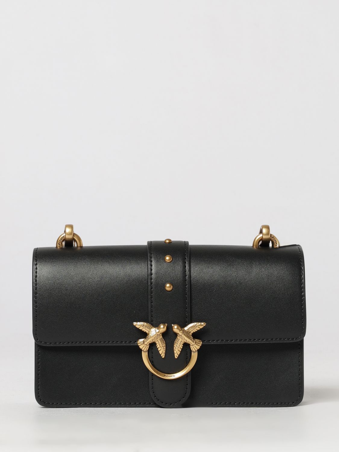PINKO Mini borsa a tracolla Love One Classic in pelle liscia con fibbia Love Birds