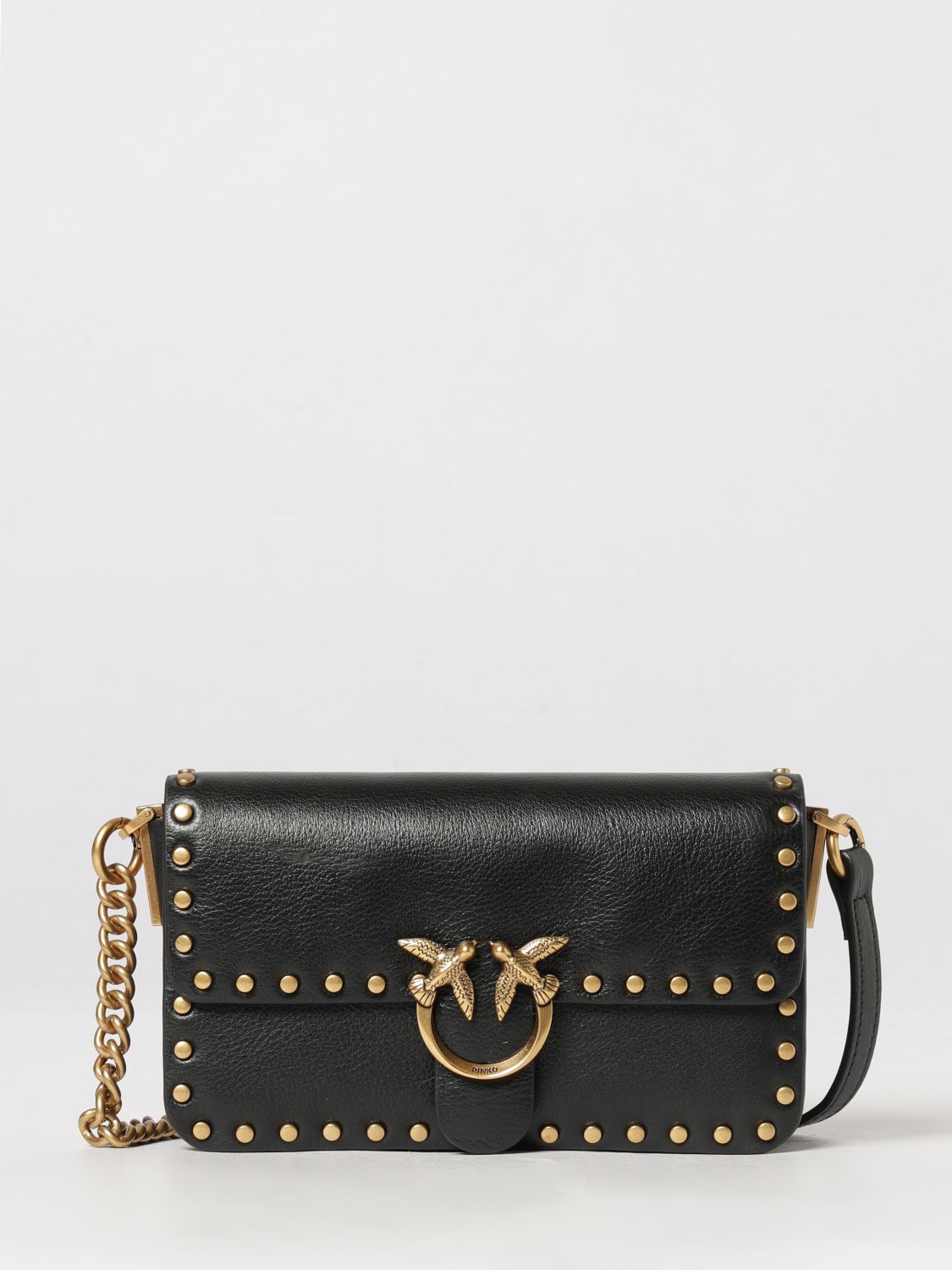 PINKO Love Birds Calfskin Mini Crossbody Bag with Studs