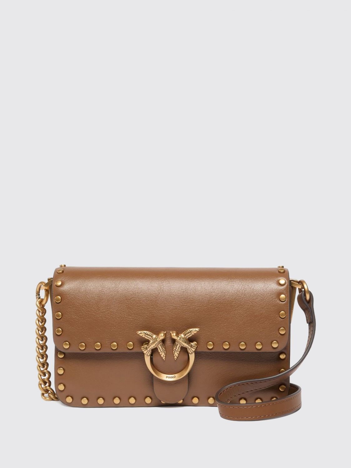 PINKO Mini borsa a tracolla Love Birds in pelle di vitello con borchie