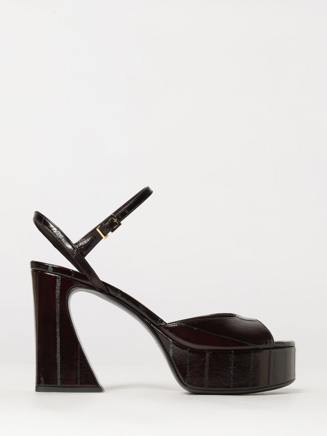 FENDI High-Heeled Eel Leather Platform Sandals with an Ankle Strap