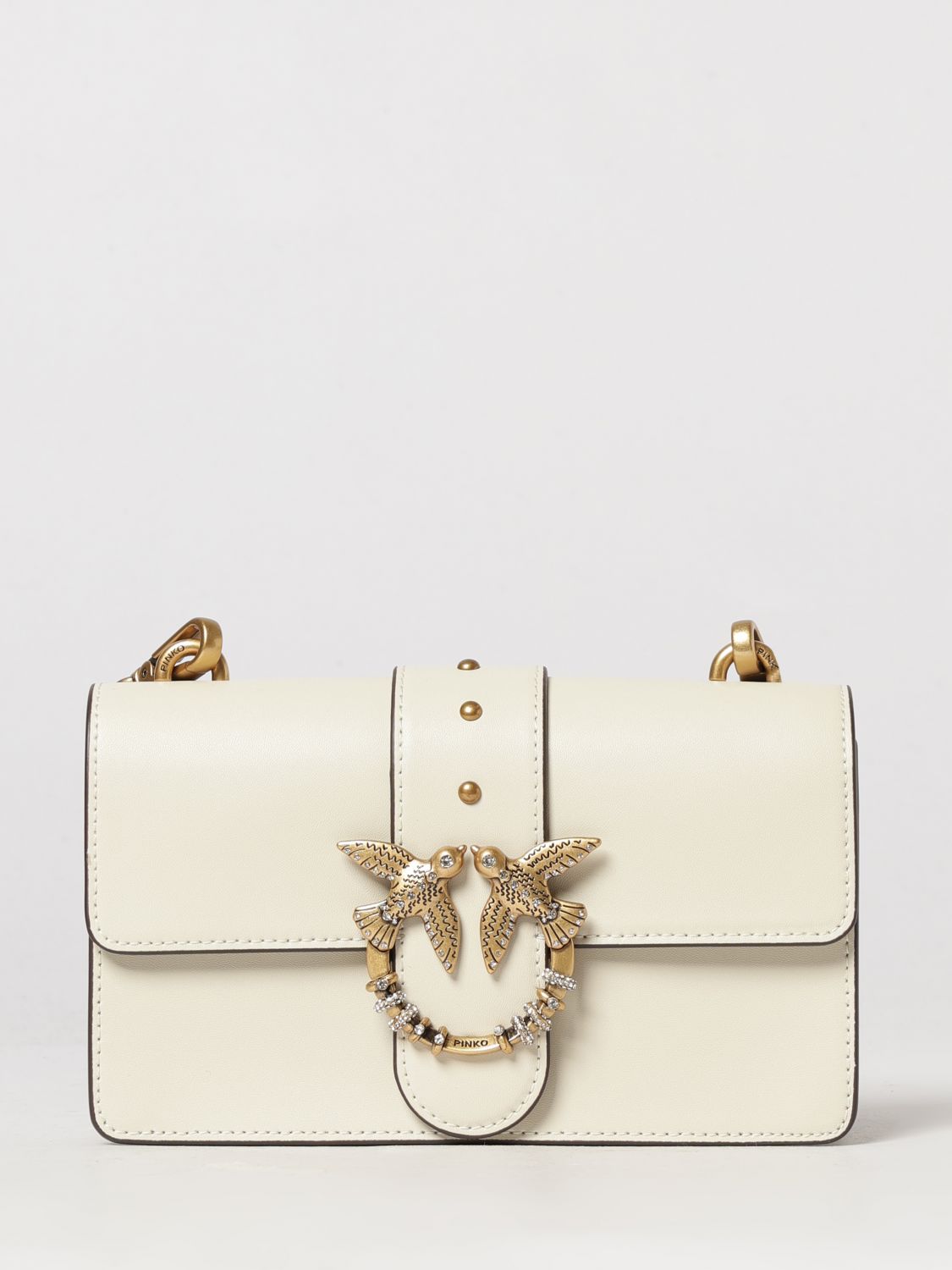 PINKO Mini borsa a spalla Love One Classic in pelle con strass e logo
